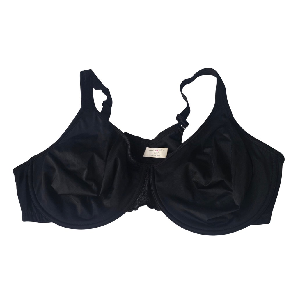 Avenue Body Black Underwire Unlined Full Coverage Bra 48DDD Lace Detail